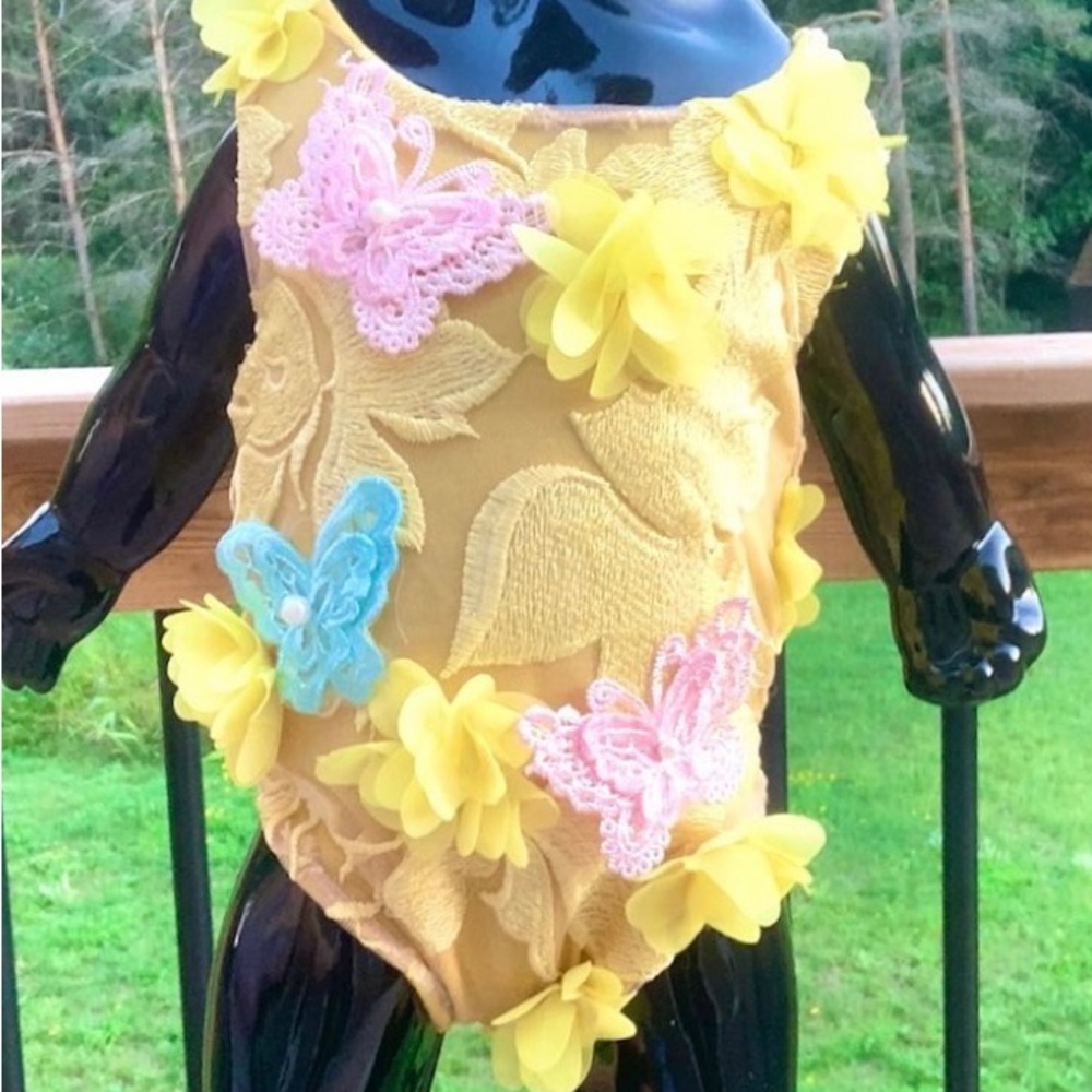 3D yellow Flower and Butterfly Baby Girl Bodysuit